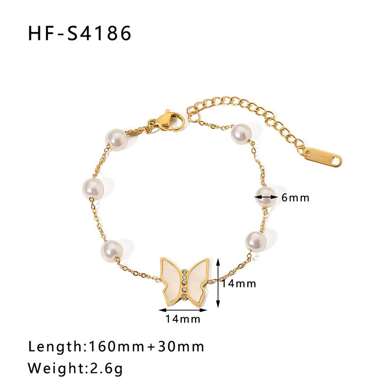 Simple Style Heart Shape Stainless Steel 18K Gold Plated Artificial Rhinestones Rhinestones Shell Bracelets In Bulk