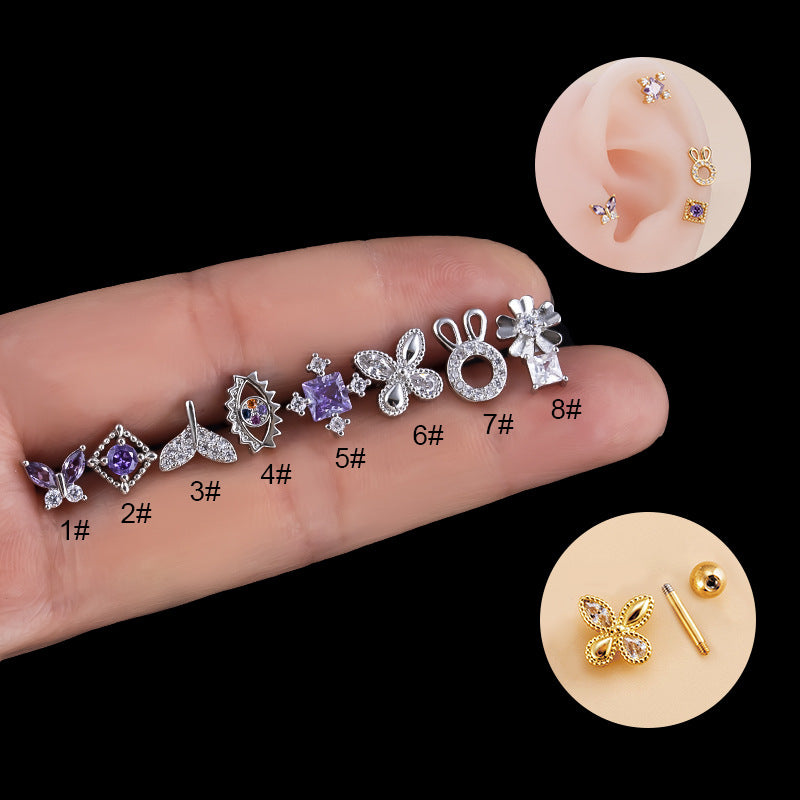 1 Piece Ear Cartilage Rings & Studs Fashion Flower Butterfly Fish Tail 316L Stainless Steel  Copper Inlaid Zircon