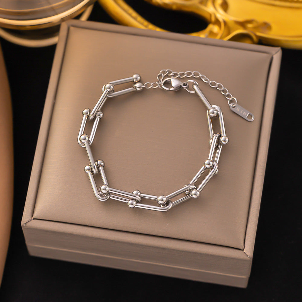 304 Stainless Steel 18K Gold Plated Casual Streetwear Plating U Shape Bracelets Necklace