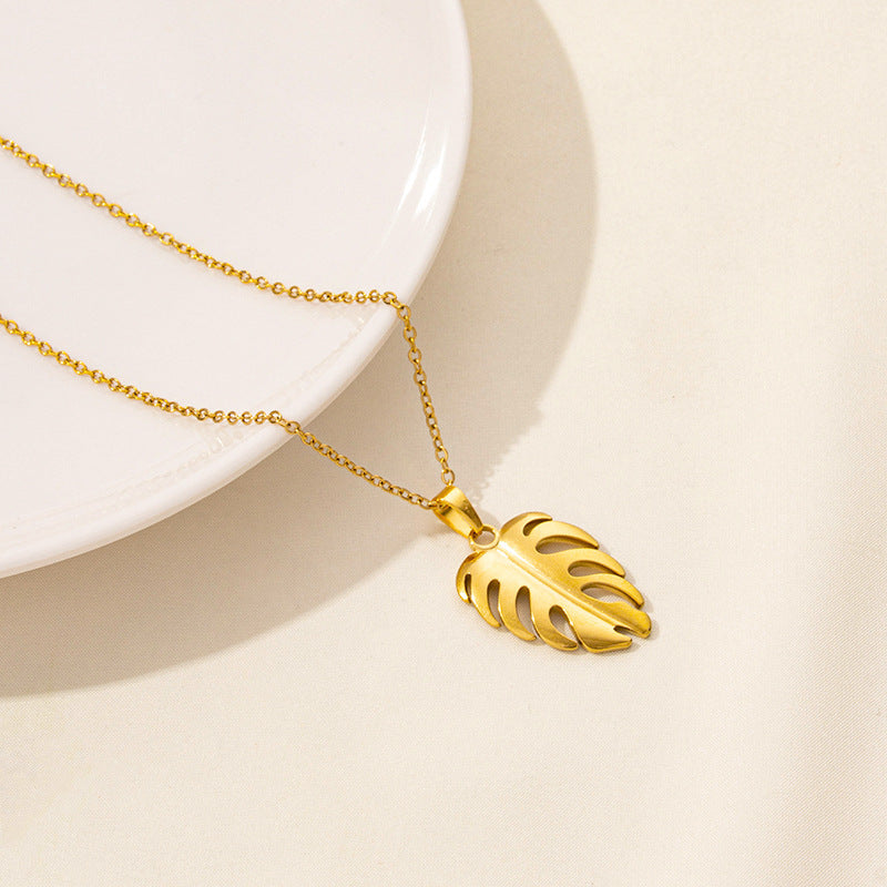 Jewelry Casual Simple Style Leaves 304 Stainless Steel 18K Gold Plated Pendant Necklace