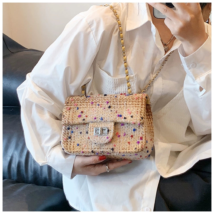 Women's Small cotton and linen Multicolor Streetwear Weave Square Lock clasp Crossbody Bag