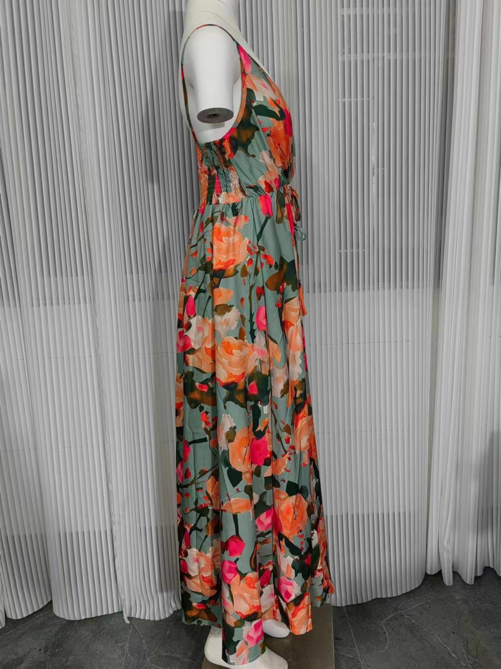 Women's Sheath Dress Streetwear V Neck Sleeveless Flower Maxi Long Dress Holiday