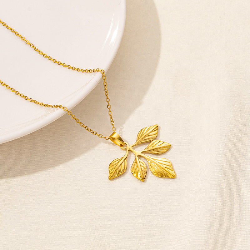 Jewelry Casual Simple Style Leaves 304 Stainless Steel 18K Gold Plated Pendant Necklace