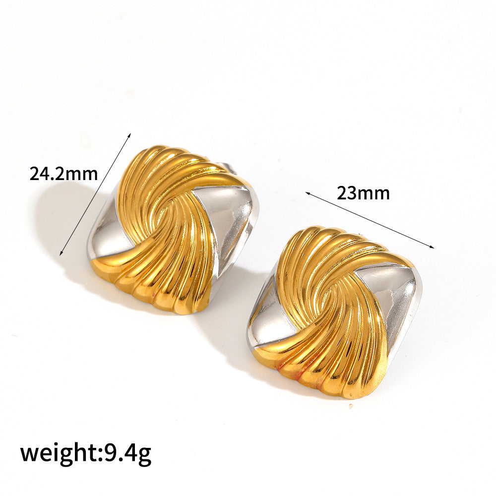 1 Pair Simple Style Geometric Heart Shape Mixed Metal Inlay 304 Stainless Steel Zircon 18K Gold Plated Ear Studs