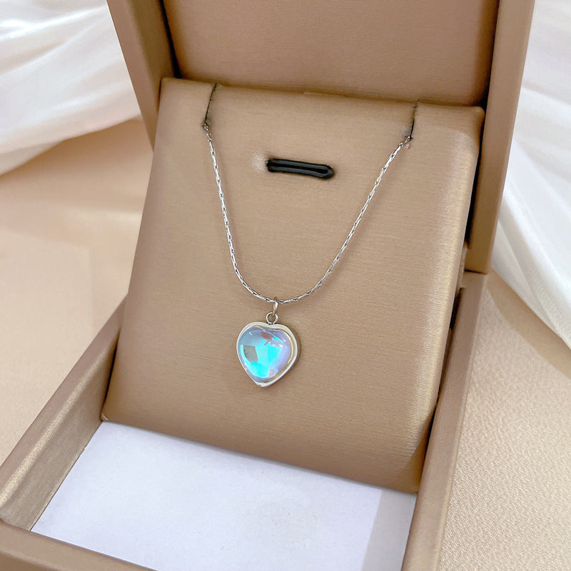 sweet heart shape titanium steel plating inlay artificial gemstones pendant necklace