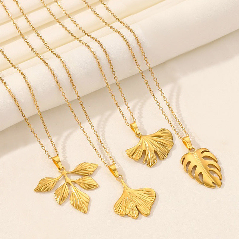 Jewelry Casual Simple Style Leaves 304 Stainless Steel 18K Gold Plated Pendant Necklace