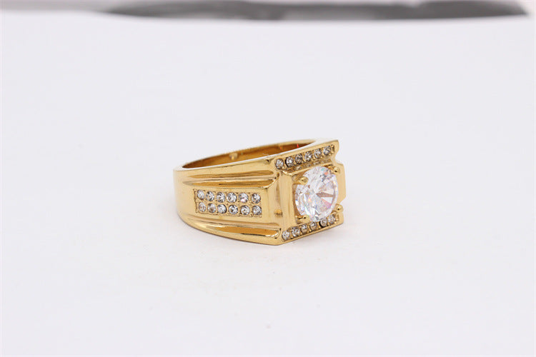 Jewelry Elegant Geometric 304 Stainless Steel Zircon 18K Gold Plated Rings