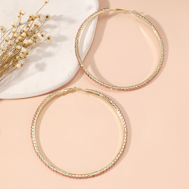 1 pair exaggerated simple style circle plating inlay copper rhinestones hoop earrings