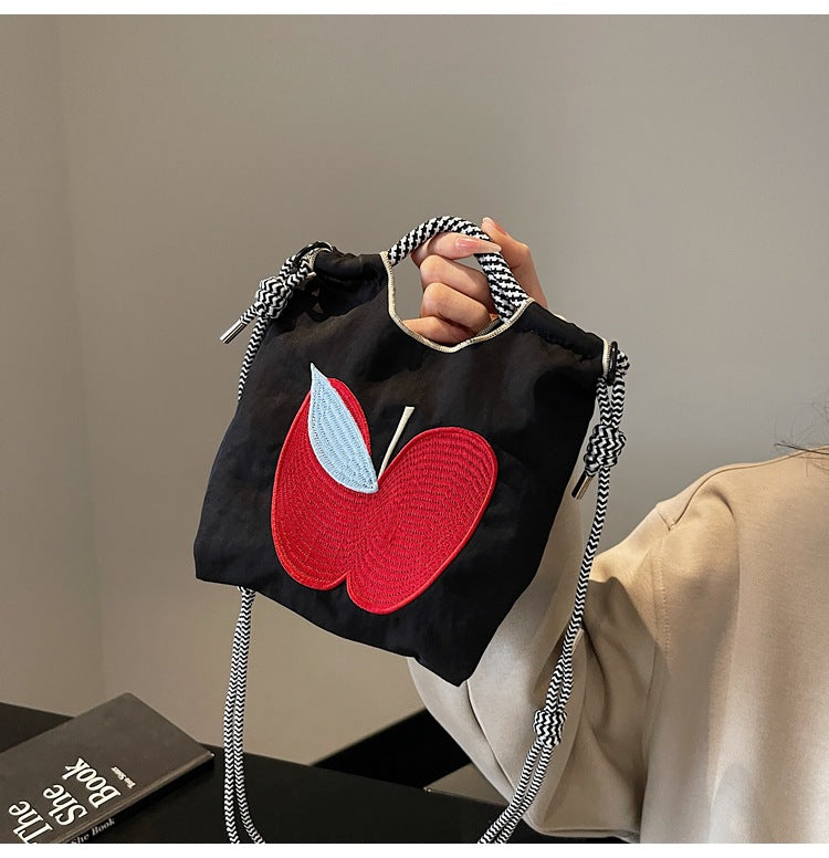 Women's Small Nylon Apple Streetwear Embroidery Square Open Tote Bag