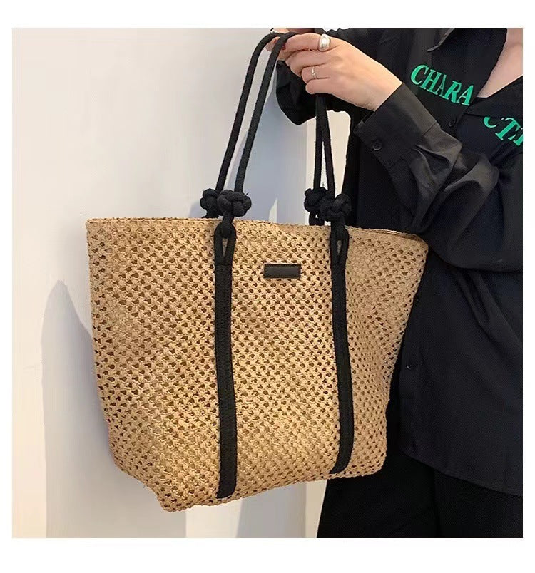 Women's Large Paper Solid Color Elegant Streetwear Weave Square Zipper Straw Bag