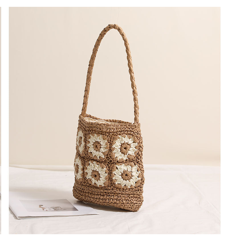 Women's Medium Paper Floral Elegant Streetwear Square String Straw Bag