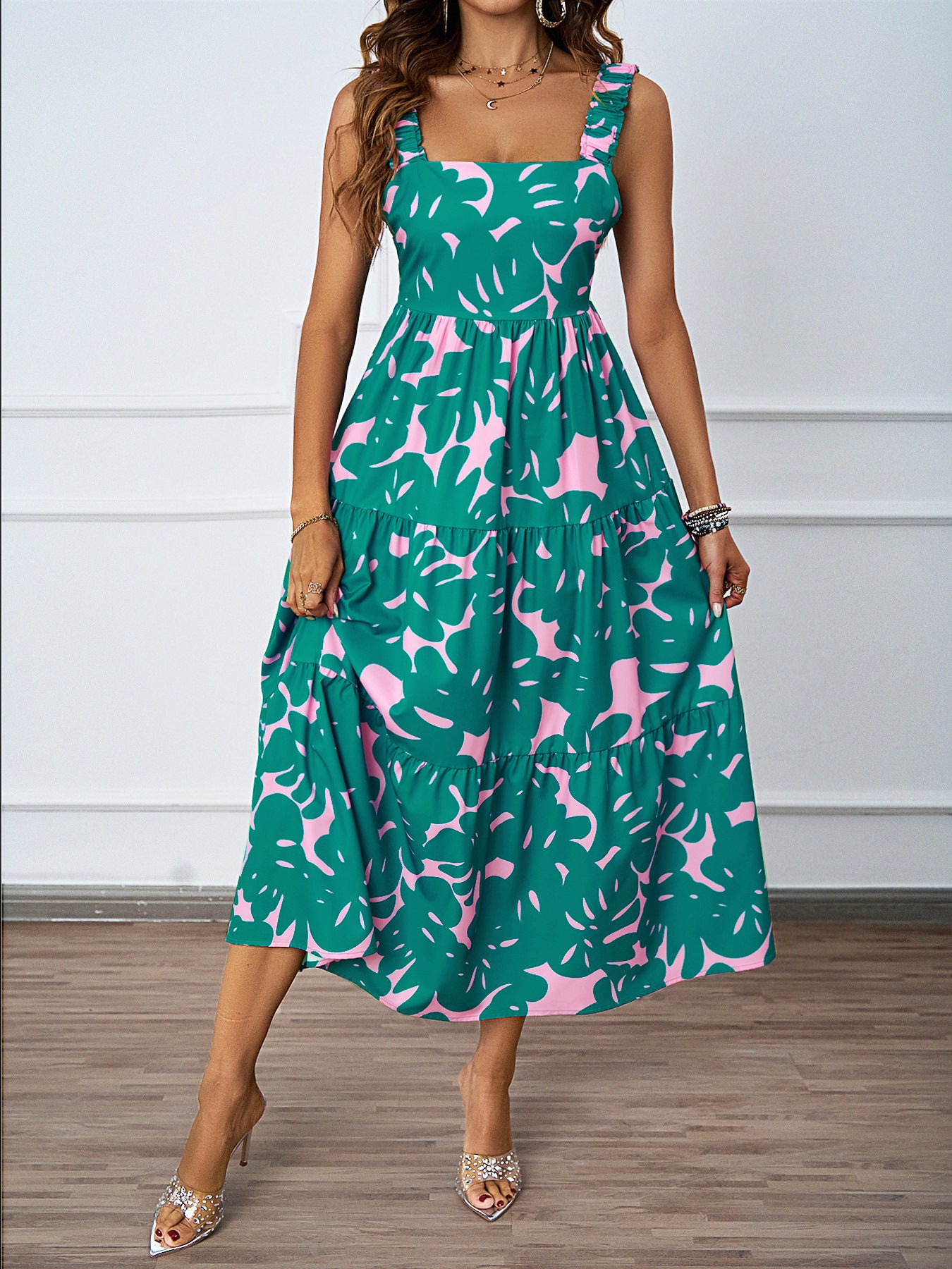 Women's Strap Dress Vacation Strap Printing Sleeveless Printing Midi Dress Holiday