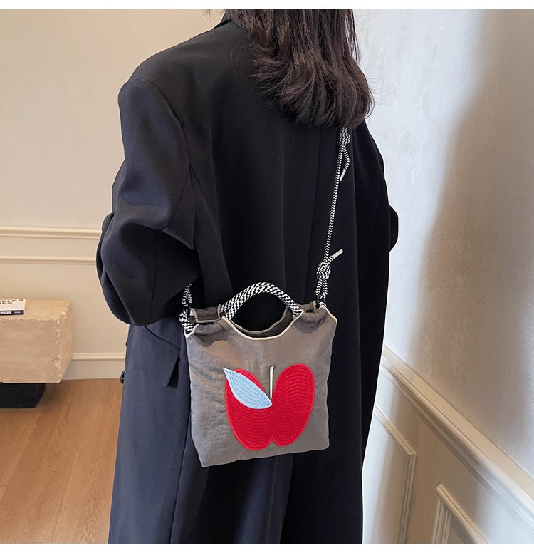 Women's Small Nylon Apple Streetwear Embroidery Square Open Tote Bag