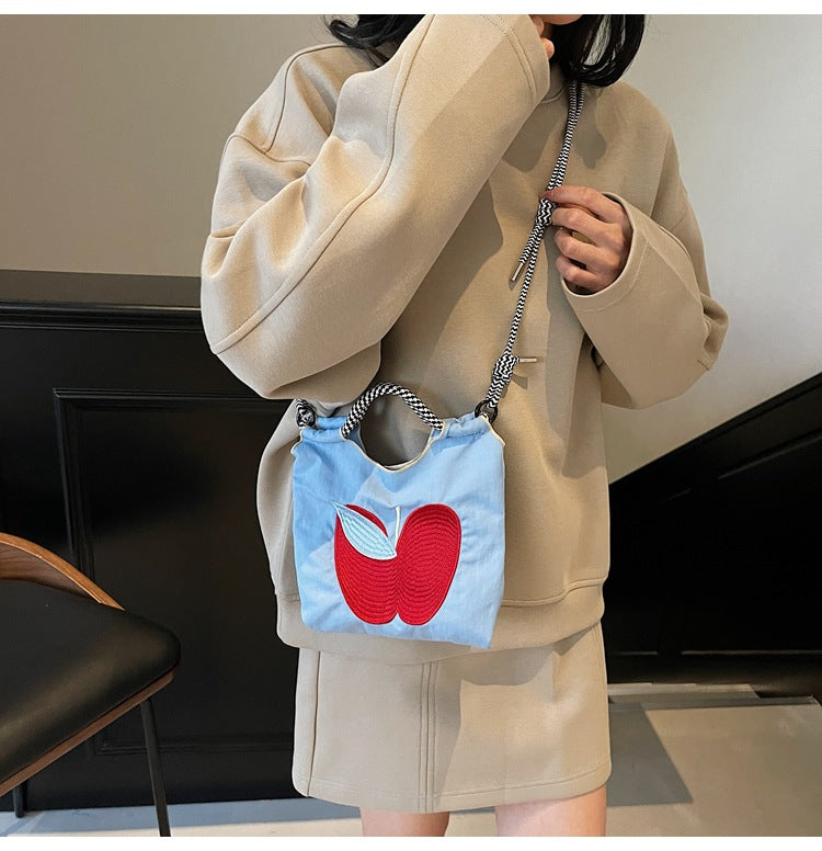 Women's Small Nylon Apple Streetwear Embroidery Square Open Tote Bag