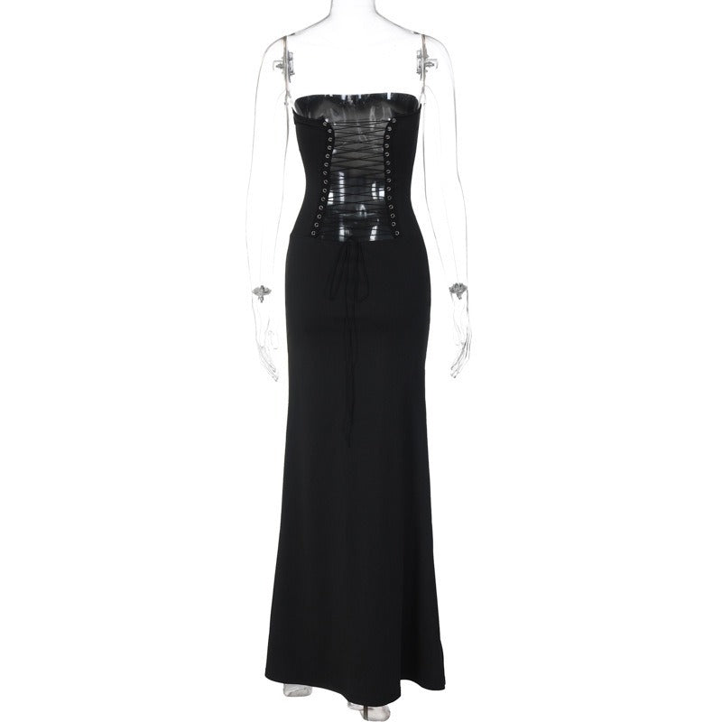 Women's Sheath Dress Elegant Sexy Strapless Backless Sleeveless Solid Color Asymmetrical Dress Holiday