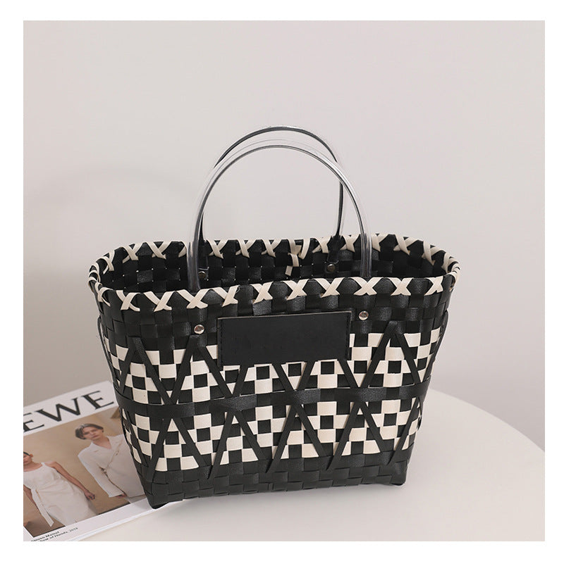 Women's PVC Plaid Classic Style Weave Square Open Handbag