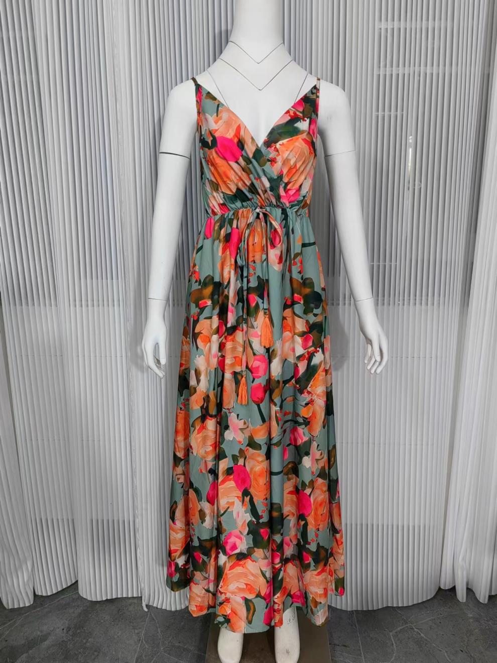 Women's Sheath Dress Streetwear V Neck Sleeveless Flower Maxi Long Dress Holiday