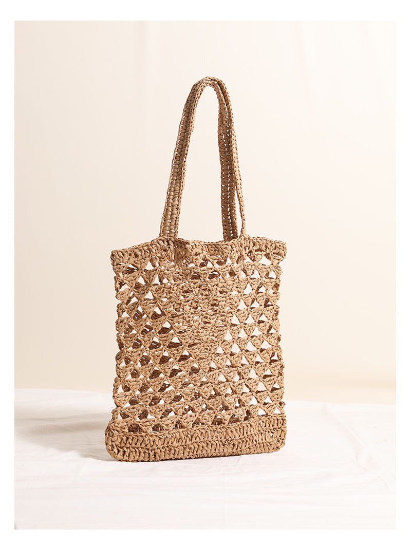 Women's Medium Paper Solid Color Classic Style Weave Square Open Straw Bag