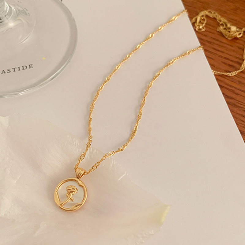 simple style heart shape flower alloy pearl plating inlay shell zircon women's pendant necklace