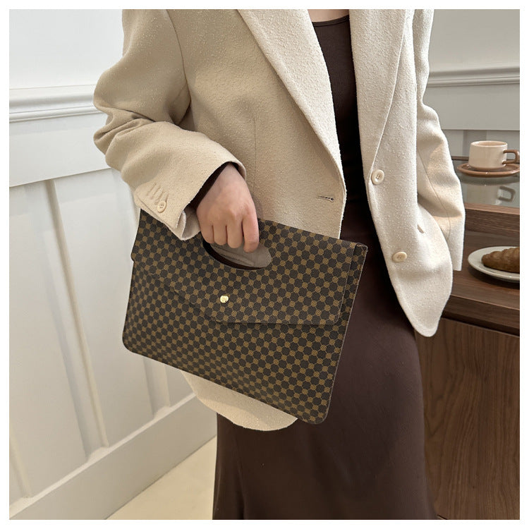 Women's Pu Leather Plaid Classic Style Square Magnetic Buckle Flip Cover Clutch Bag