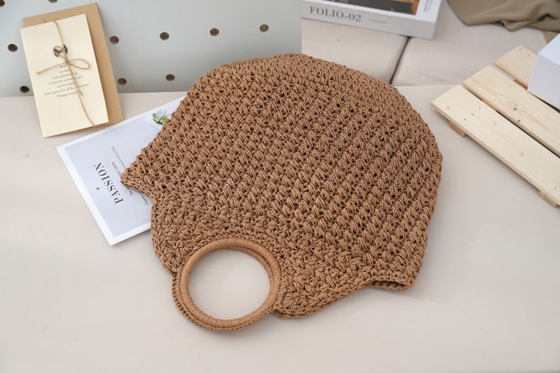 Women's Large Paper string Solid Color Elegant Streetwear Weave Shell Open Straw Bag