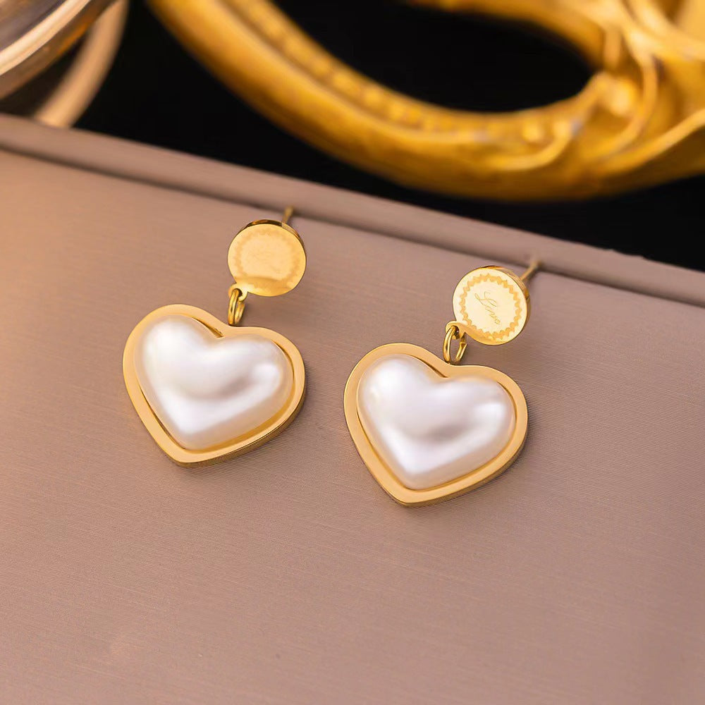 Jewelry Elegant Lady Sweet Heart Shape Rose Titanium Steel Shell Plating Earrings Necklace