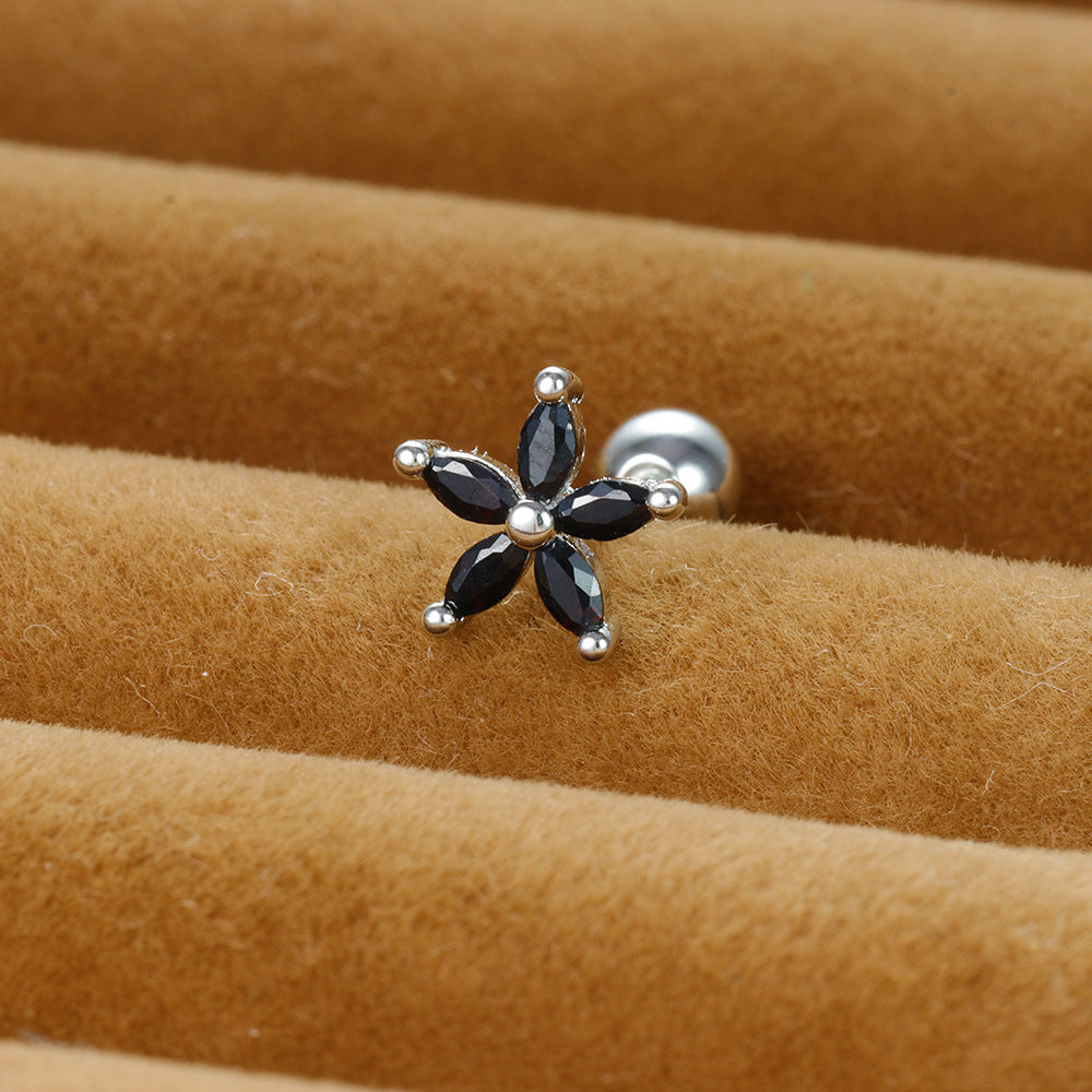 1 piece shiny flower plating inlay copper zircon ear studs