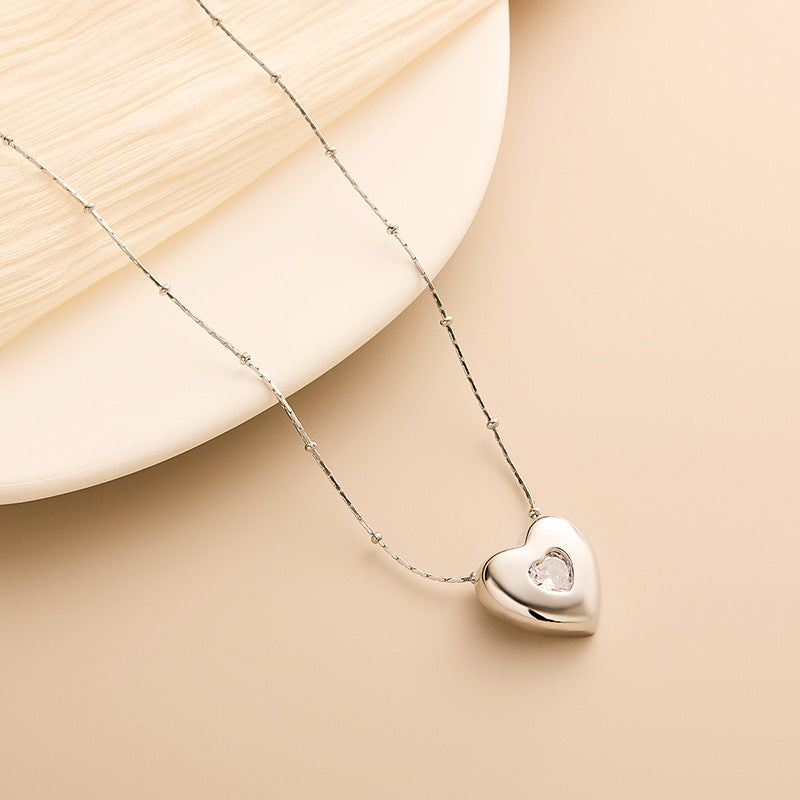 Jewelry IG Style Simple Style Heart Shape Titanium Steel Zircon Inlay Necklace