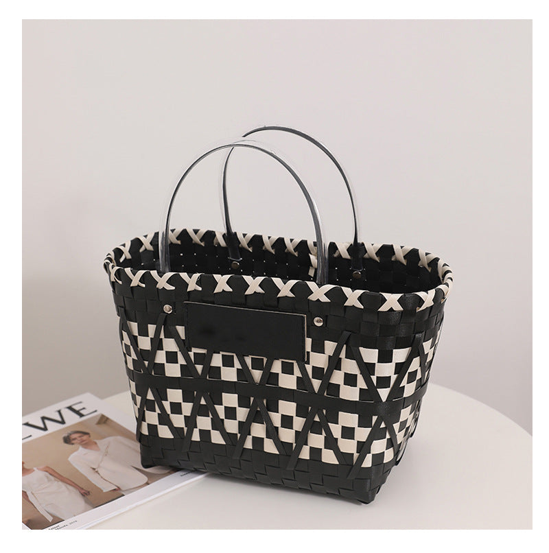 Women's PVC Plaid Classic Style Weave Square Open Handbag