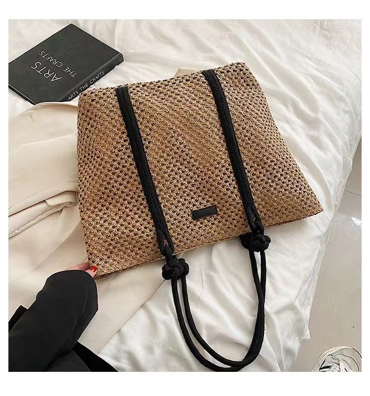 Women's Large Paper Solid Color Elegant Streetwear Weave Square Zipper Straw Bag