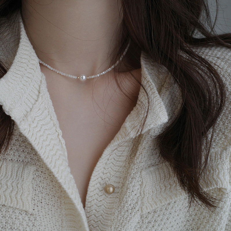 simple style geometric freshwater pearl necklace - CEJEW