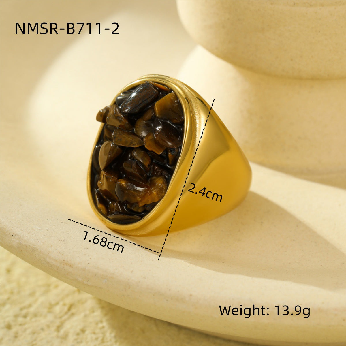 Jewelry Simple Style Classic Style Round 304 Stainless Steel Natural Stone Inlay Rings