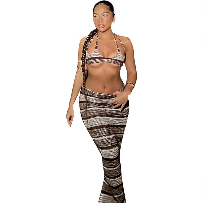 Holiday Women's Elegant Sexy Stripe Polyacrylonitrile Fiber Skirt Sets Skirt Sets