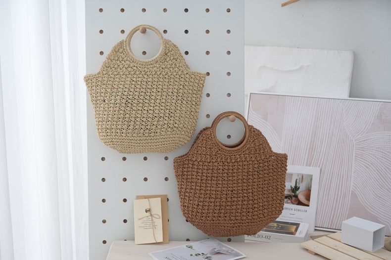 Women's Large Paper string Solid Color Elegant Streetwear Weave Shell Open Straw Bag