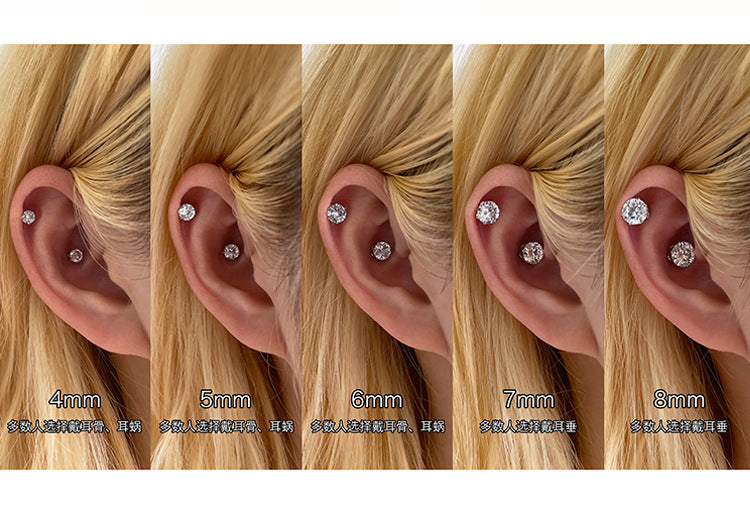 Ear Cartilage Rings & Studs Simple Style Geometric 316L Stainless Steel  Plating Zircon