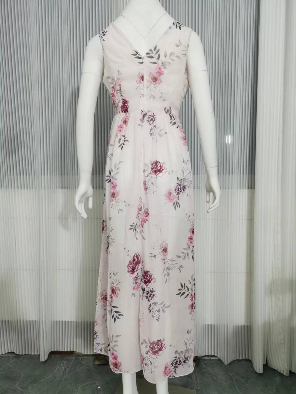 Women's Sheath Dress Streetwear V Neck Sleeveless Flower Maxi Long Dress Holiday