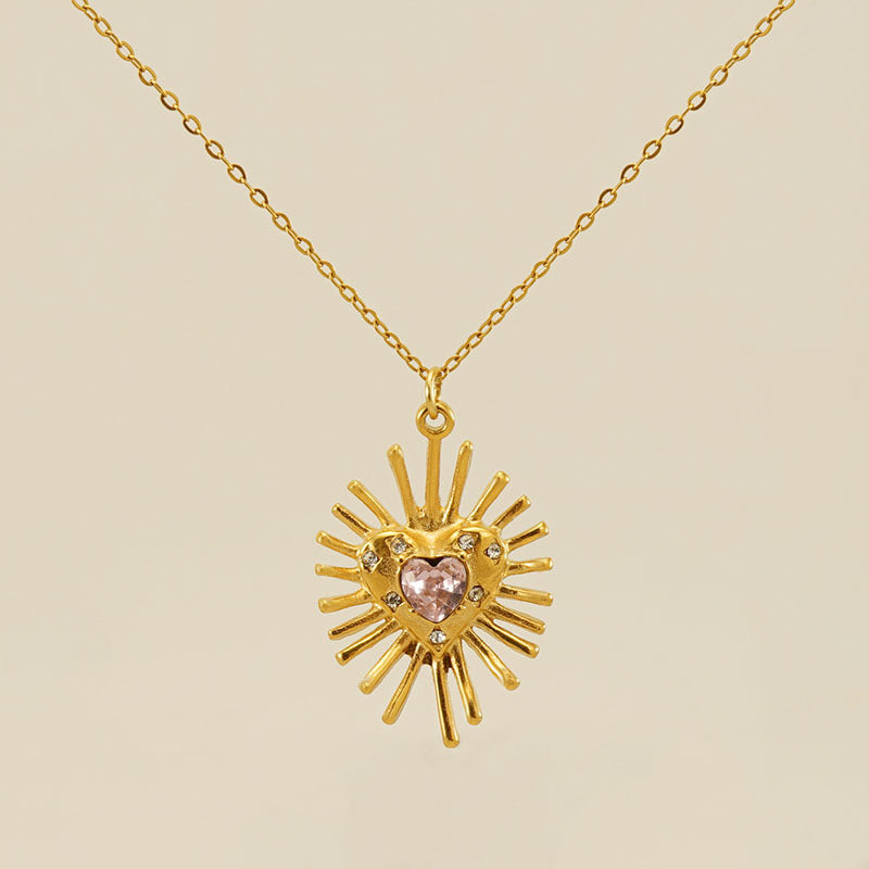 Jewelry IG Style Sweet Shiny Heart Shape 304 Stainless Steel Zircon 18K Gold Plated Inlay Pendant Necklace