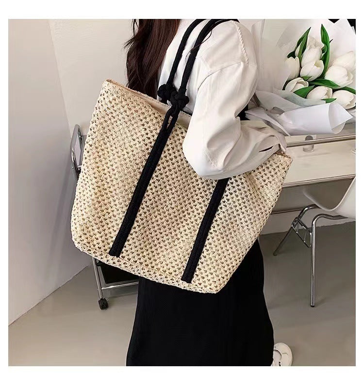 Women's Large Paper Solid Color Elegant Streetwear Weave Square Zipper Straw Bag