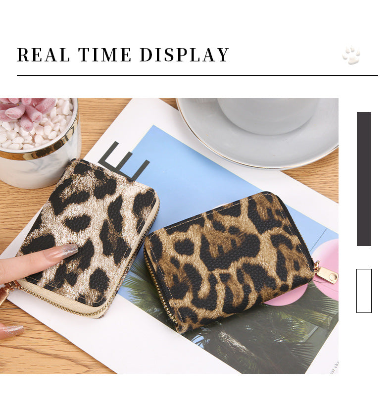 Women's Leopard Pu Leather Zipper Card Holders