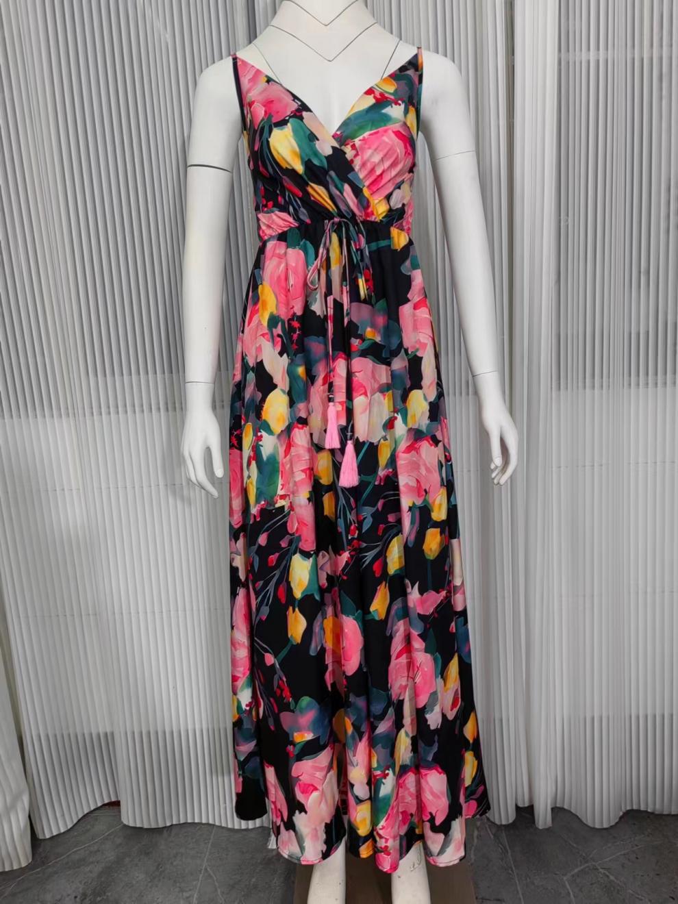 Women's Sheath Dress Streetwear V Neck Sleeveless Flower Maxi Long Dress Holiday