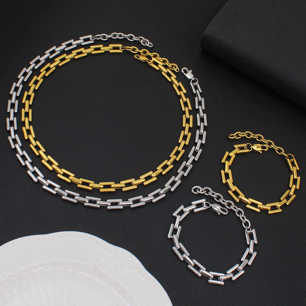 Jewelry Hip-Hop Retro Solid Color 304 Stainless Steel 18K Gold Plated Stainless Steel Jewelry Sets