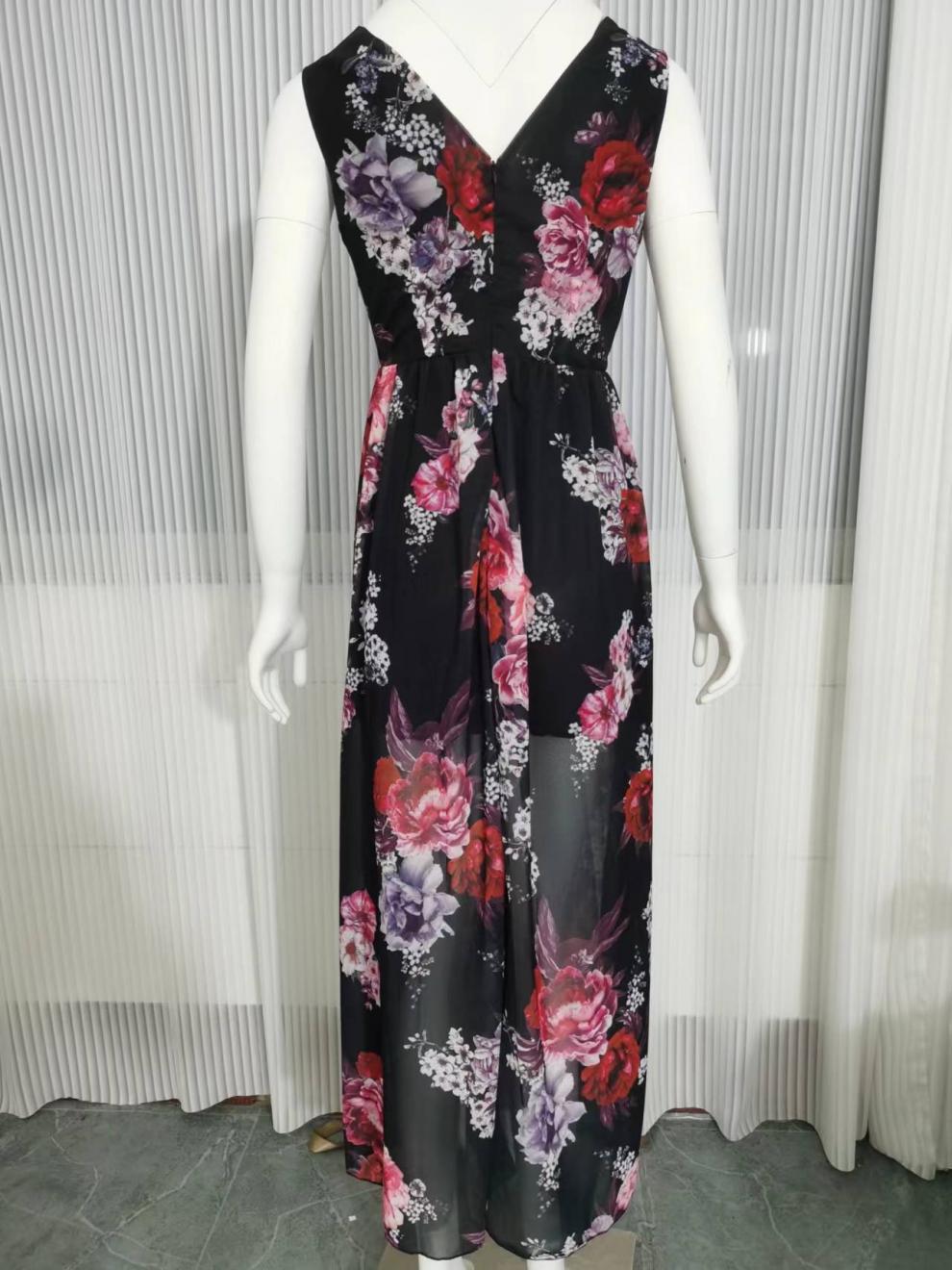 Women's Sheath Dress Streetwear V Neck Sleeveless Flower Maxi Long Dress Holiday