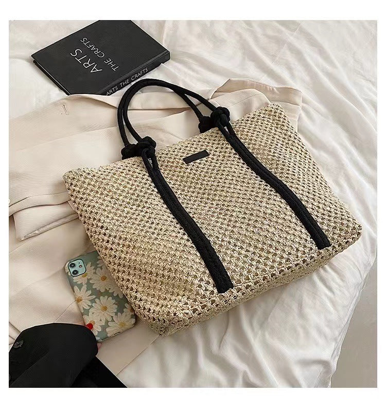 Women's Large Paper Solid Color Elegant Streetwear Weave Square Zipper Straw Bag