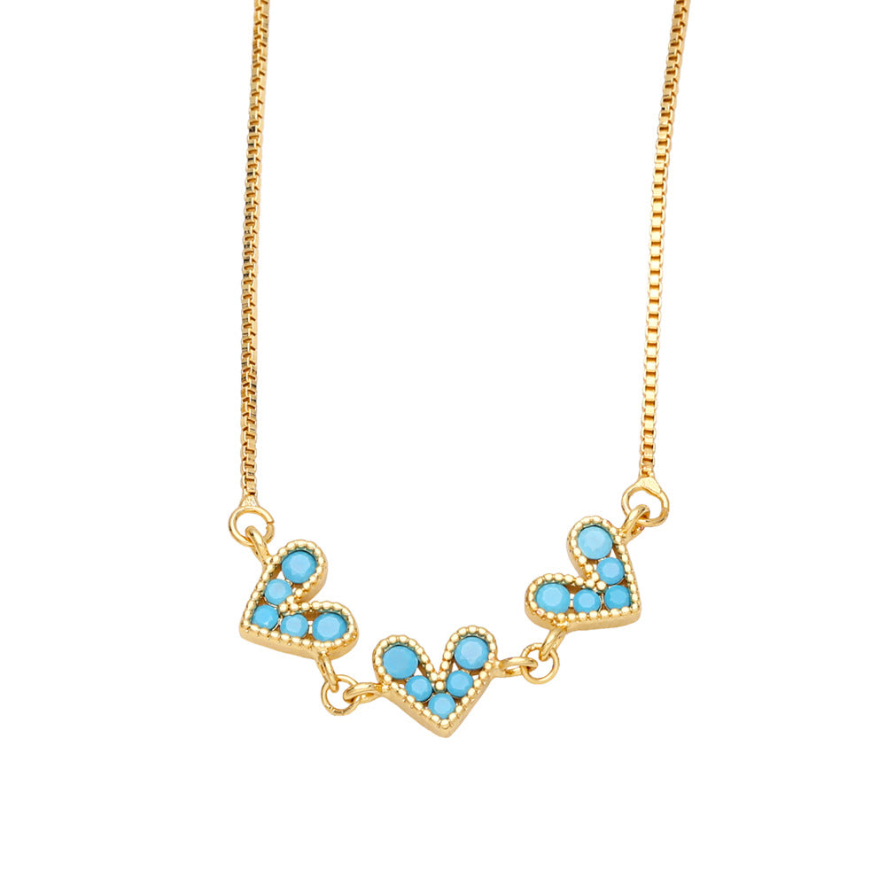 fashion color zircon heart shape stitching copper necklace