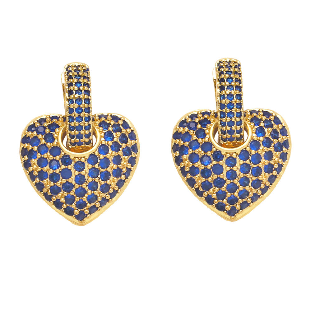 fashion micro-inlaid color heart-shaped zircon copper earrings