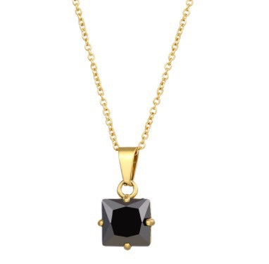 Jewelry Simple Style Square Titanium Steel Zircon Inlay Pendant Necklace - CEJEW