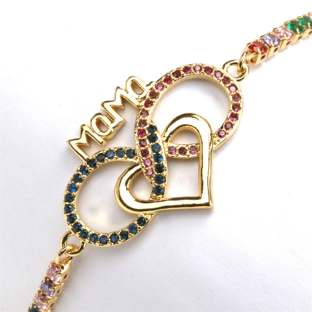 letter infinite heart shaped diamond creative jewelry copper bracelet mother gift