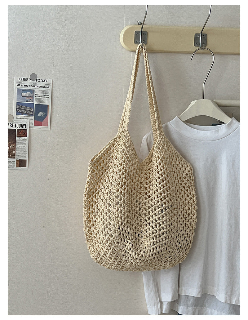 Women's Medium Cotton Solid Color Elegant Streetwear Weave Square Open Straw Bag