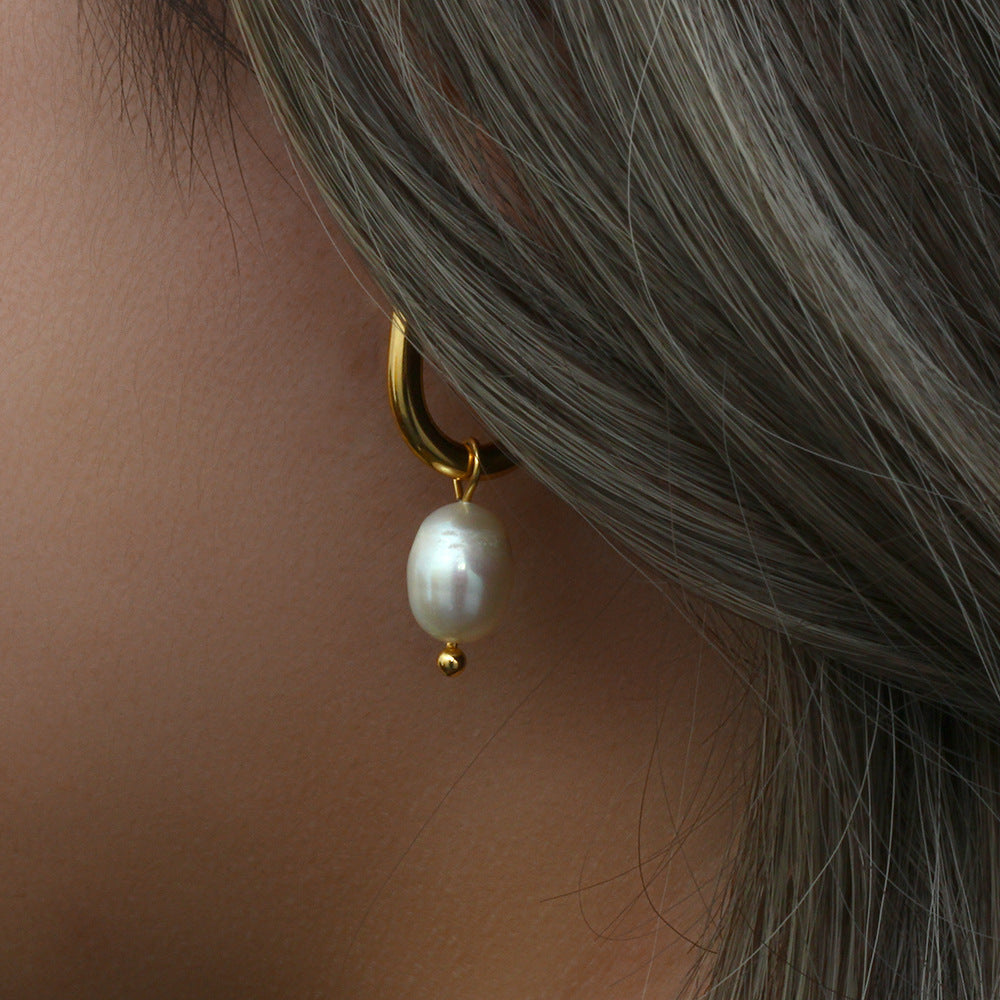 Fashion U Shape Pearl Plating 304 Stainless Steel 18K Gold Plated Drop Earrings