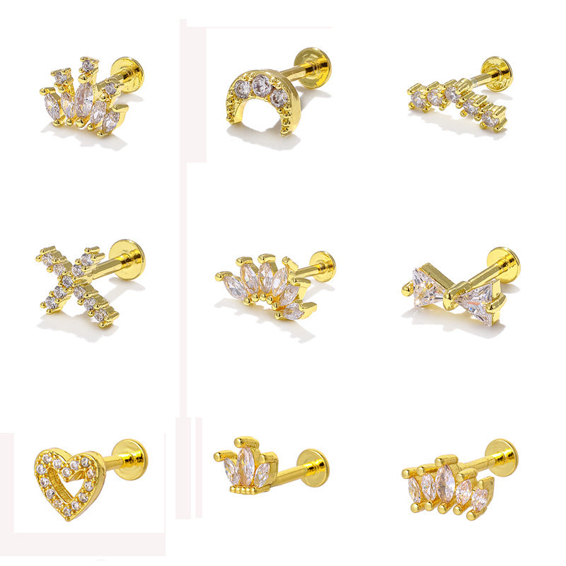 1 piece ig style geometric plating inlay copper zircon ear studs